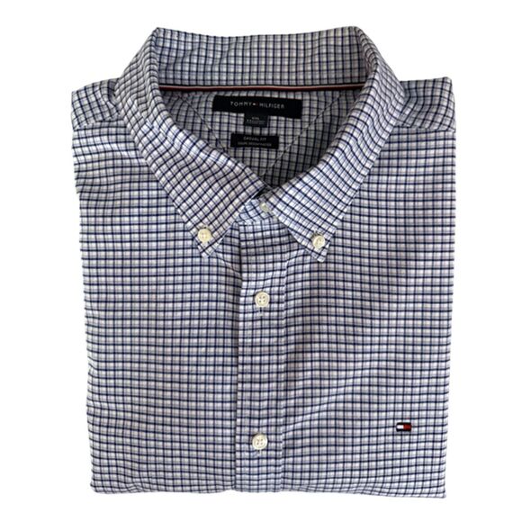 Tommy Hilfiger Blue & White Plaid Short Sleeve Button Down Shirt Size XXL - Picture 6 of 12
